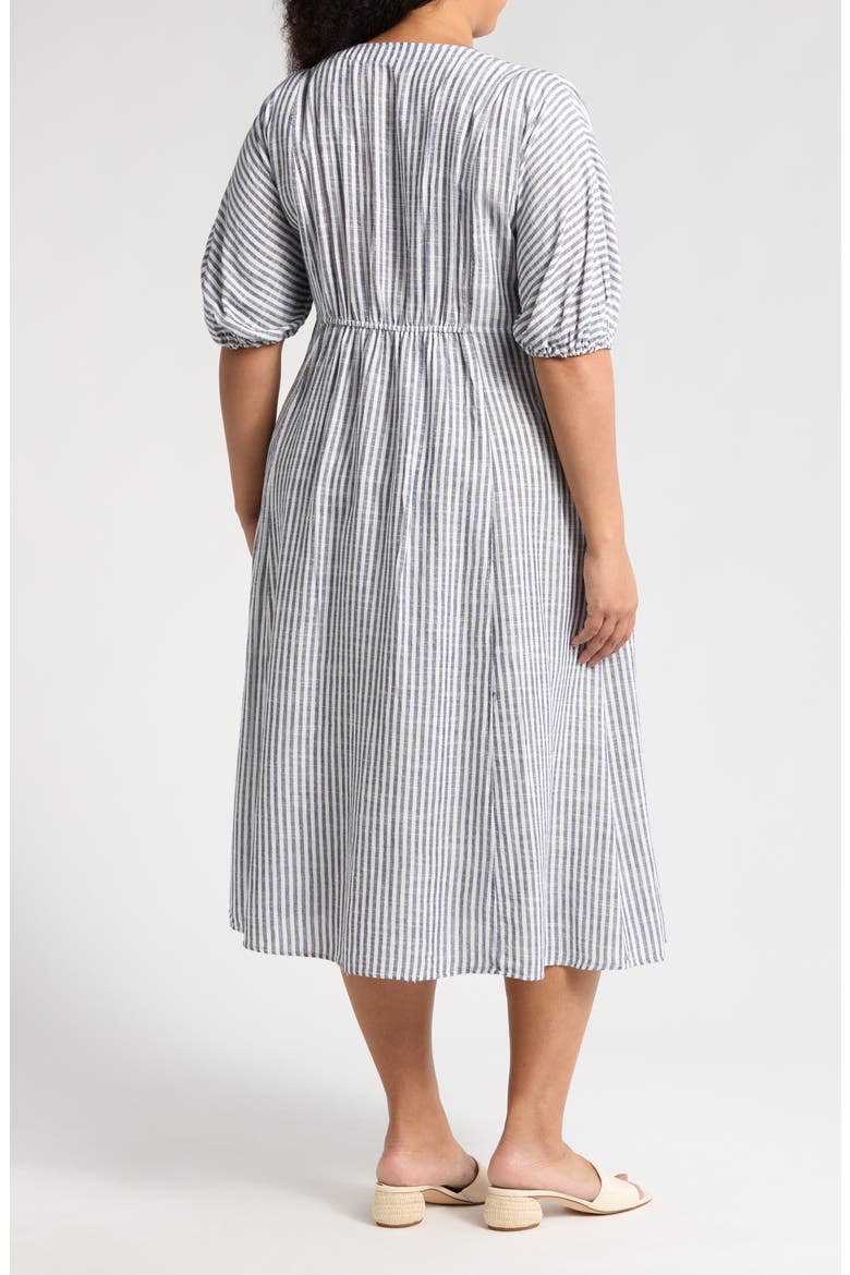 Yarn Dye Puff Sleeve Maxi Dress, Alternate, color, NAVY/ OFF WHITE AWNING STRIPE