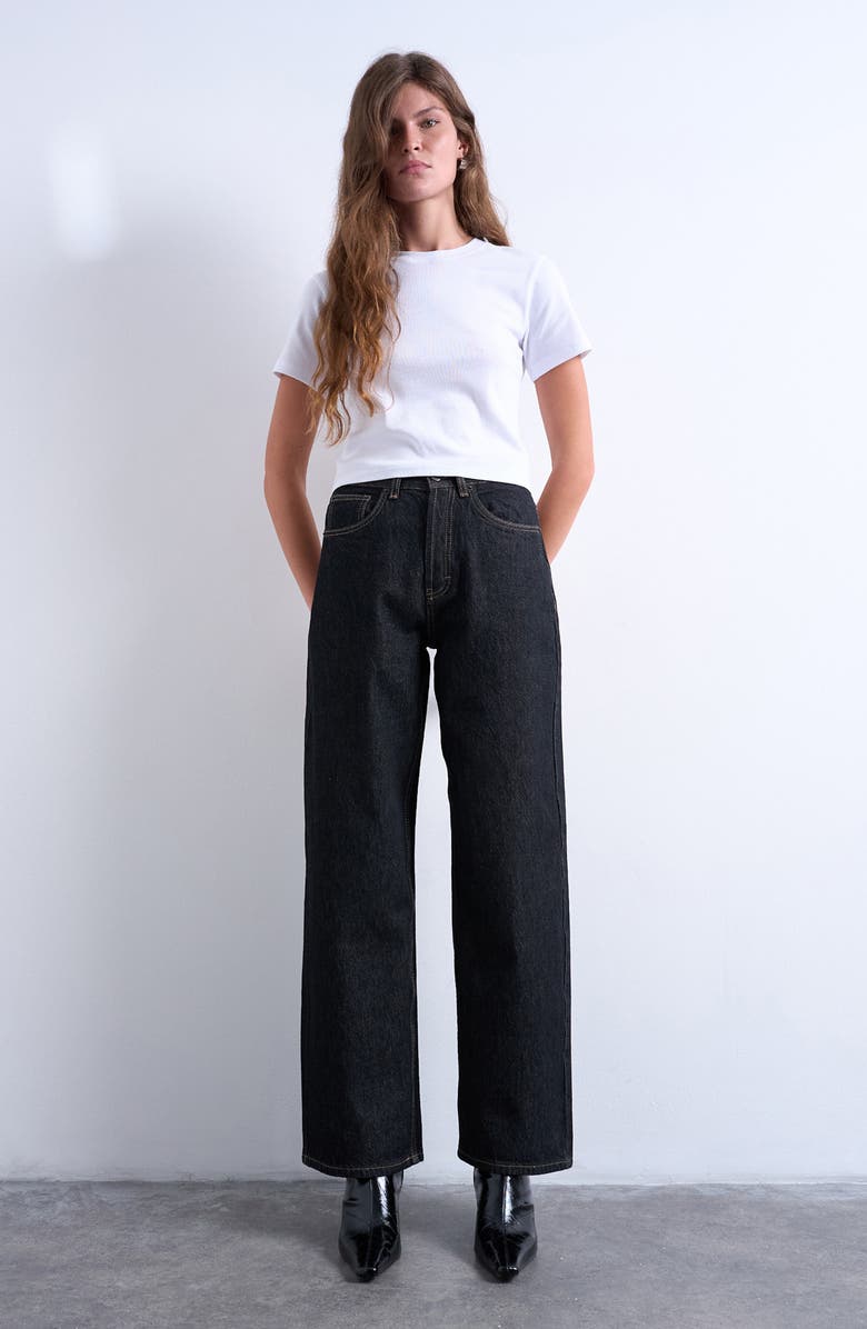 Topshop Column Mid Rise Jeans, Alternate, color, Black