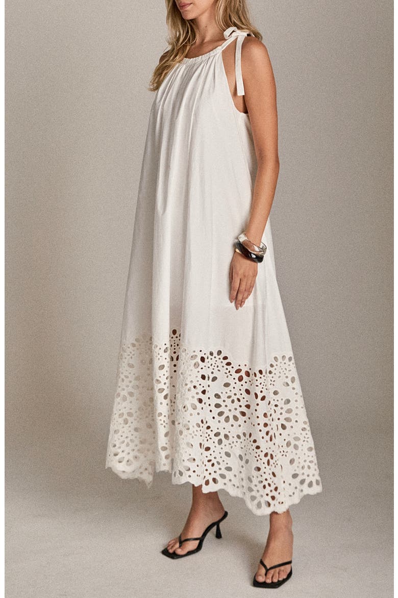 Eyelet Tie Strap Sleeveless Maxi Dress, Alternate, color, WHITE