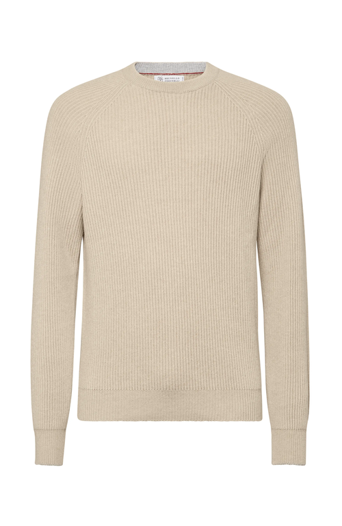 Brunello Cucinelli English Rib Knit Sweater In Sand