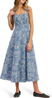 En Saison Opal Embroidered Floral Denim Midi Dress