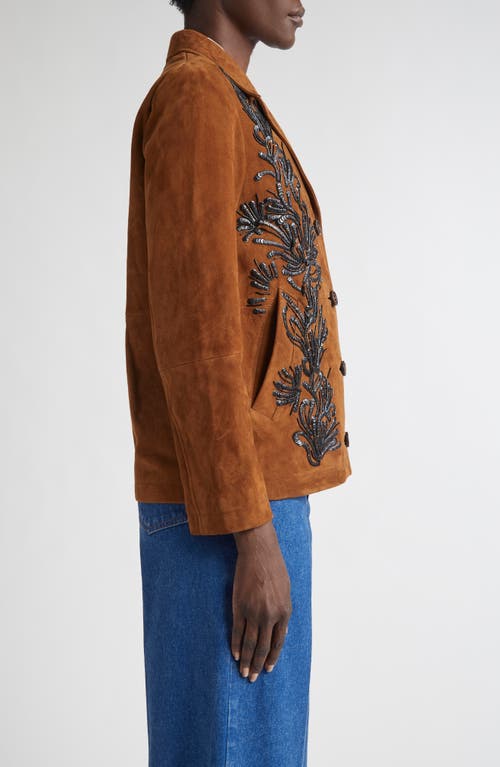 St John St. John Ojai Sequin & Bead Embellished Suede Jacket In Gold