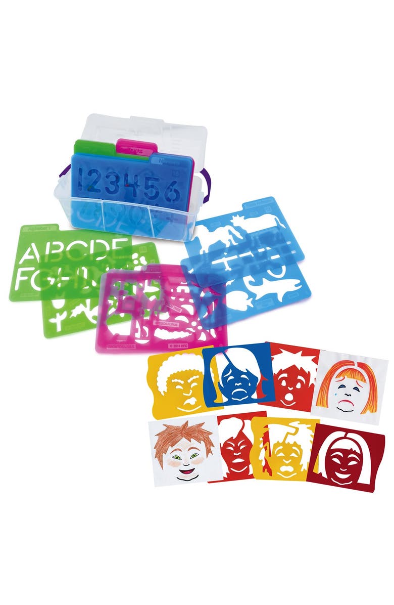 Kaplan Early Learning Company Stencil Mill Set - ABCs, 123s, Animals, People & Emotions, Main, color, Multicolored