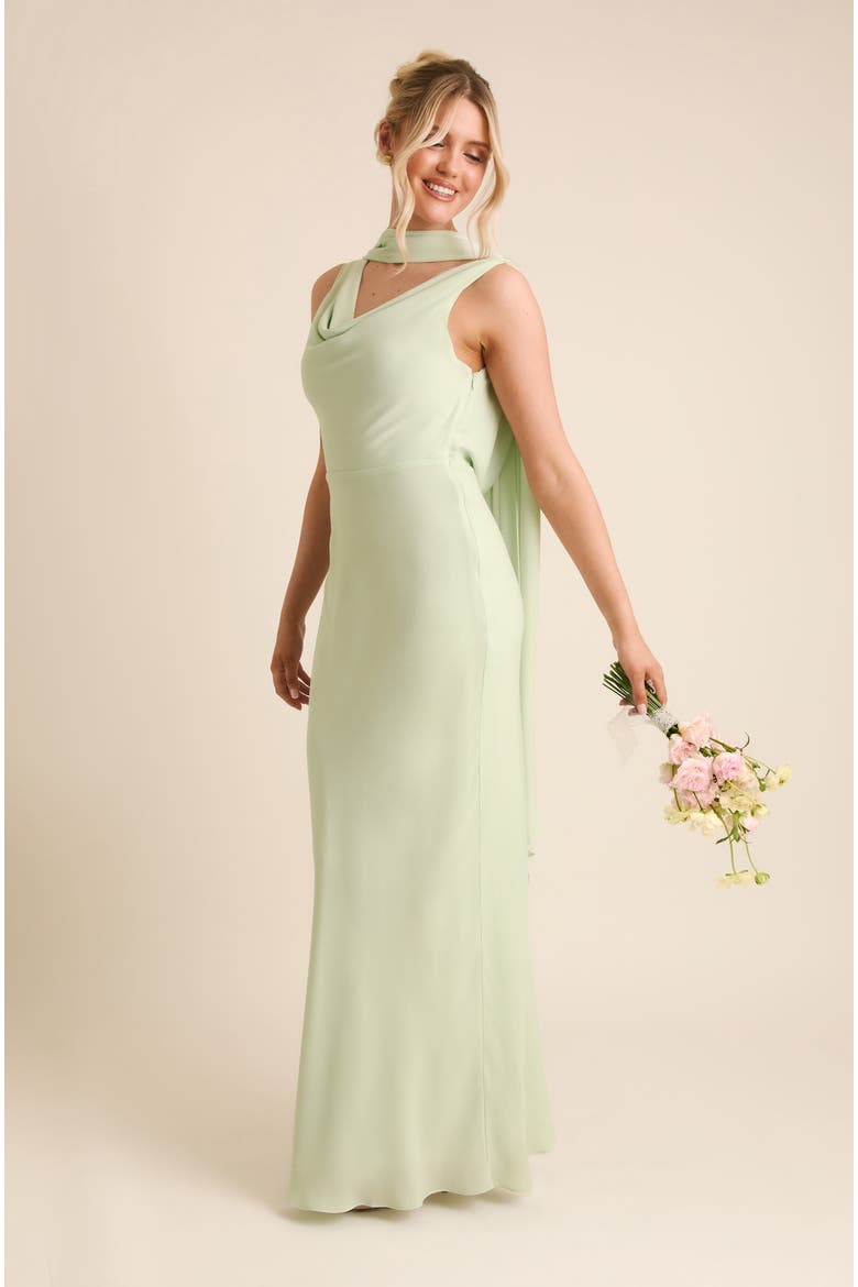 Plunge Cowl Chiffon Bridesmaid Dress, Alternate, color, Mint Green