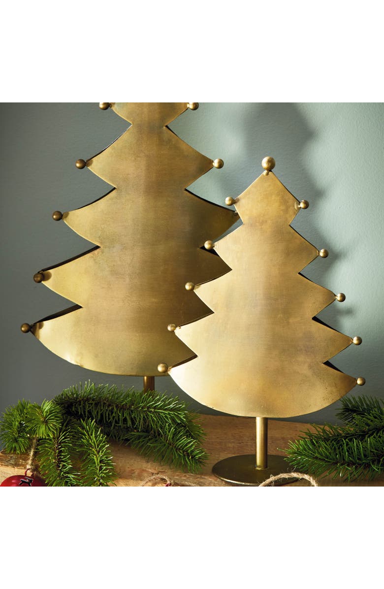 tag Patina Tree Decor Antique Brass Gold Iron Holiday Sculpture, Alternate, color, Gold