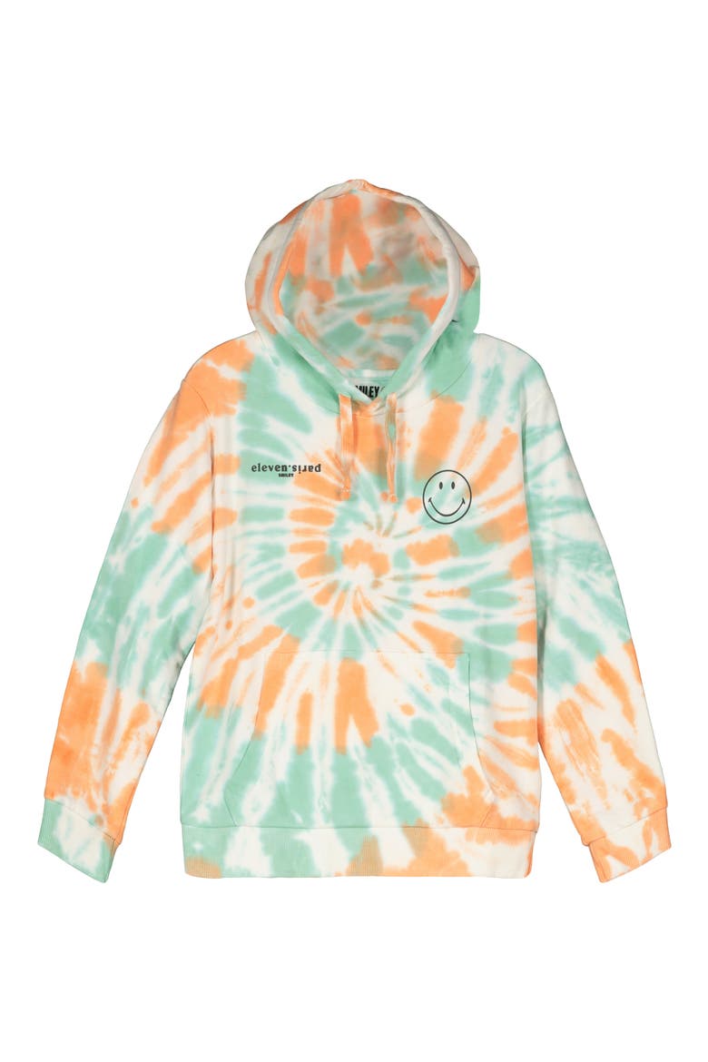 Kids' Tie Dye Smiley Graphic Hoodie, Main, color, SUBTLE GREEN TIE DYE