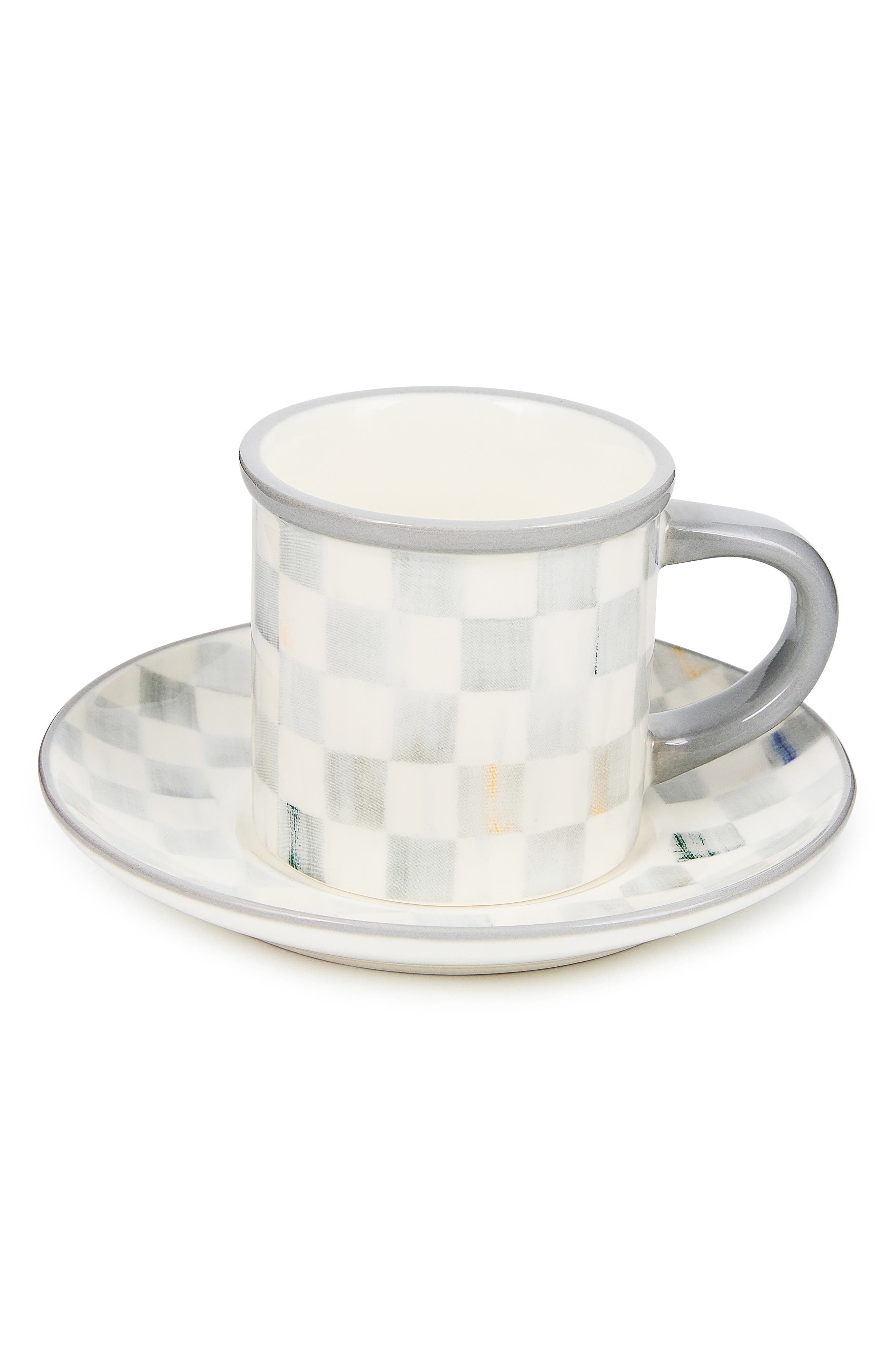 MACKENZIE CHILDS Sterling Check Set of 2 Espresso Cups & Saucers ...