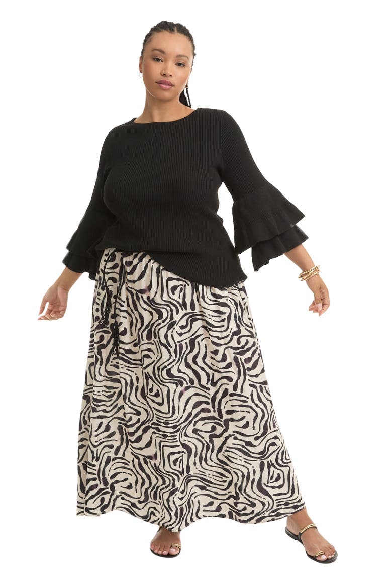 Ruffled Long Sleeve Sweater, Main, color, BLACK