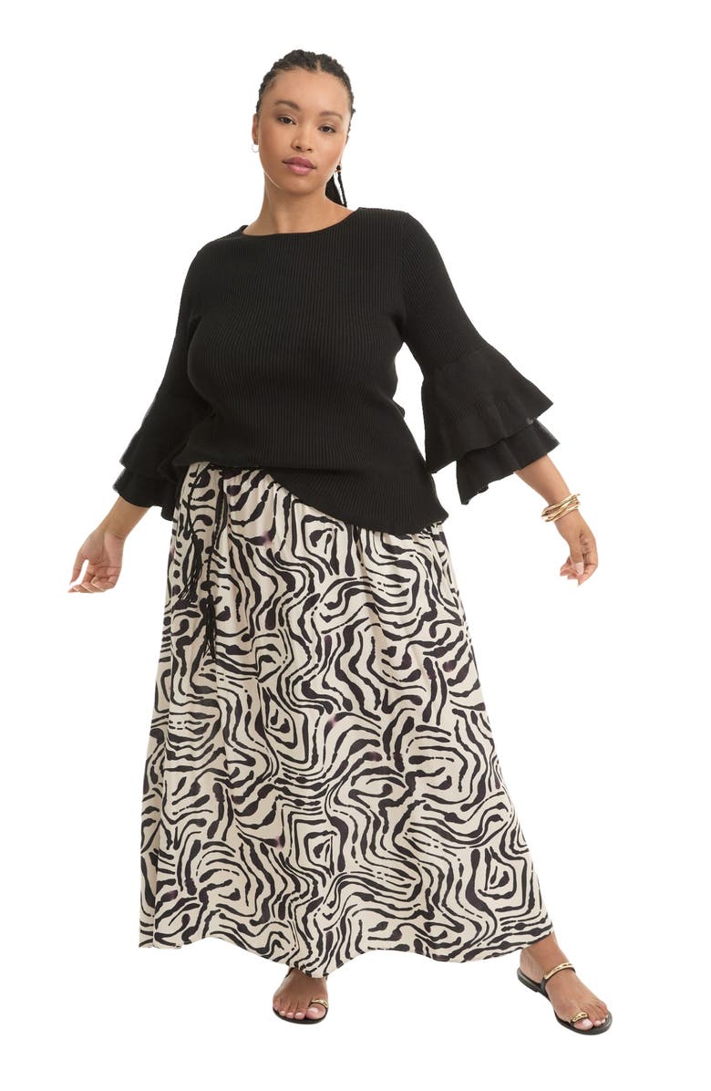 June + Vie Ruffled Long-Sleeve Sweater, Main, color, Black