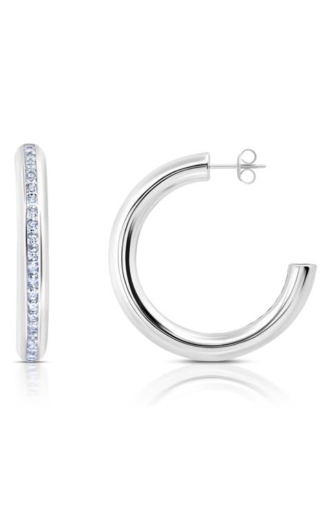 Princess Cut Cubic Zirconia Hoop Earrings