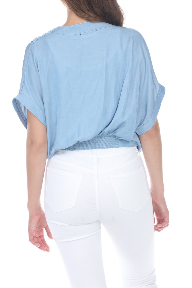 Draped Faux Wrap Top, Alternate, color, DENIM