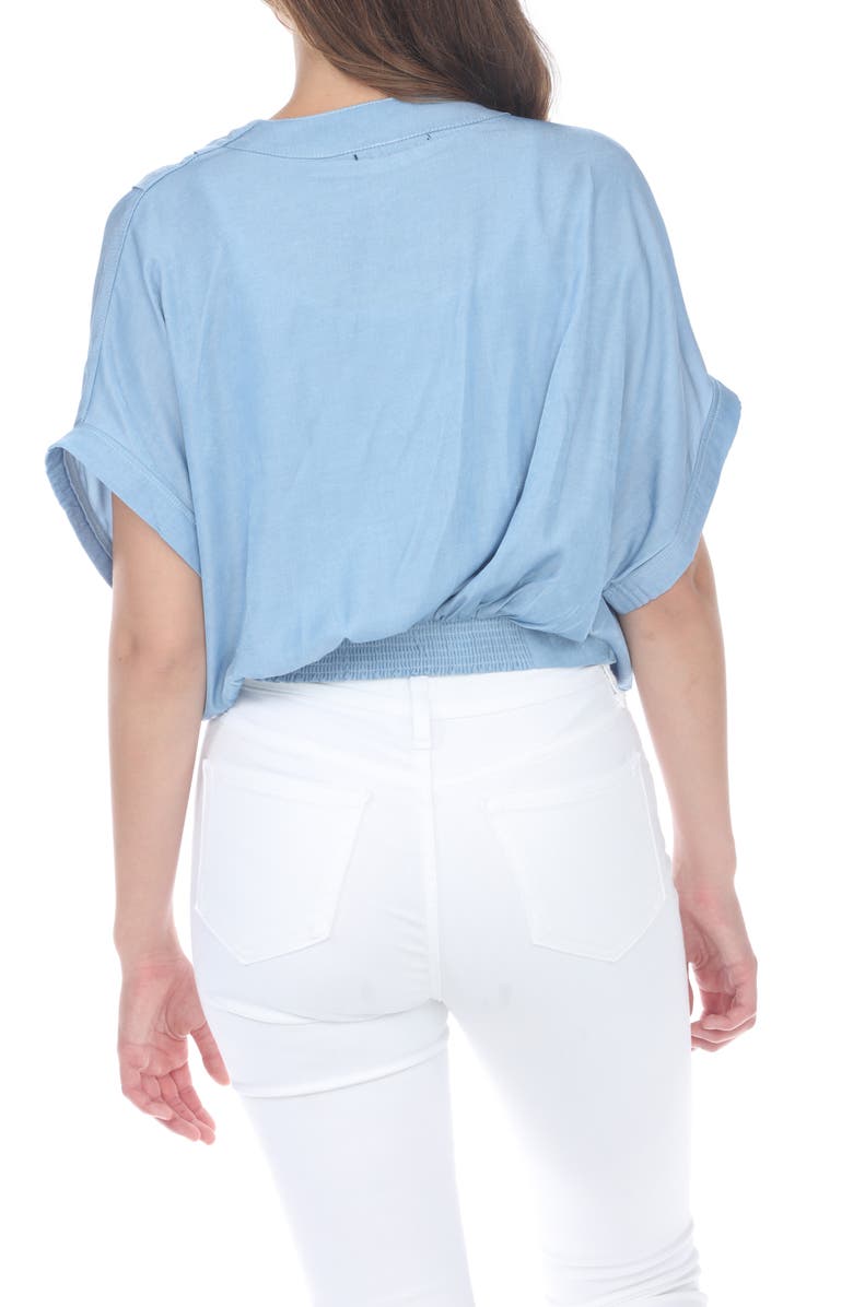 RAIN AND ROSE Draped Faux Wrap Top, Alternate, color, Denim