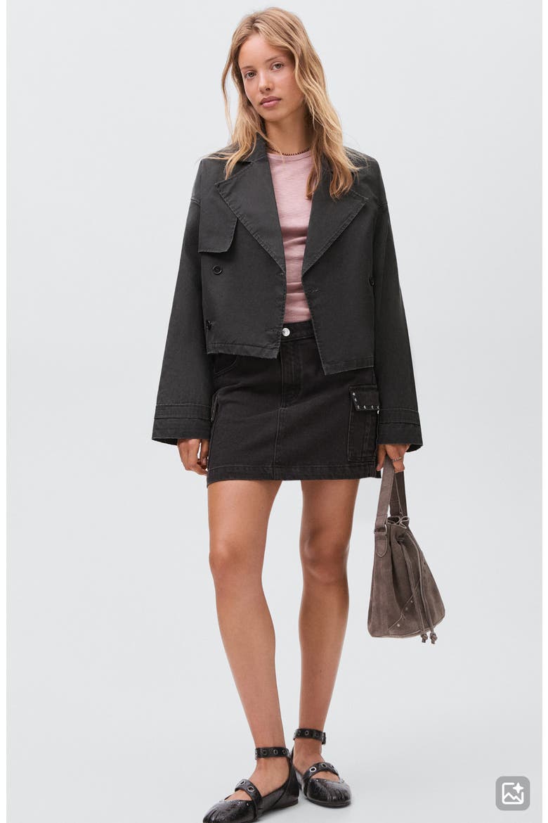 Short Wax Cotton Blend Trench Coat, Alternate, color, CHARCOAL