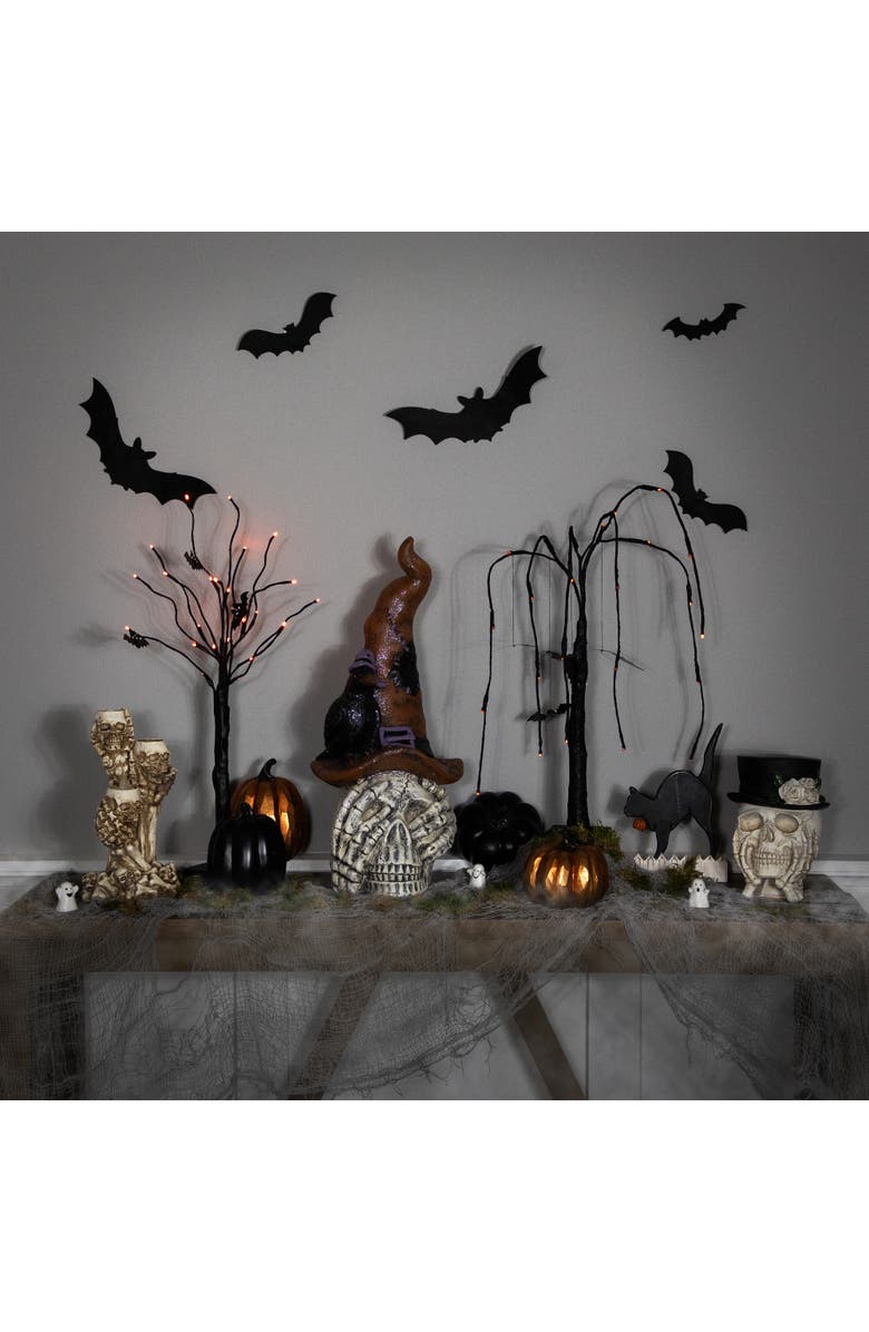 Northlight Skull in Witches Hat with Crow Halloween Decoration - 22.75", Alternate, color, White