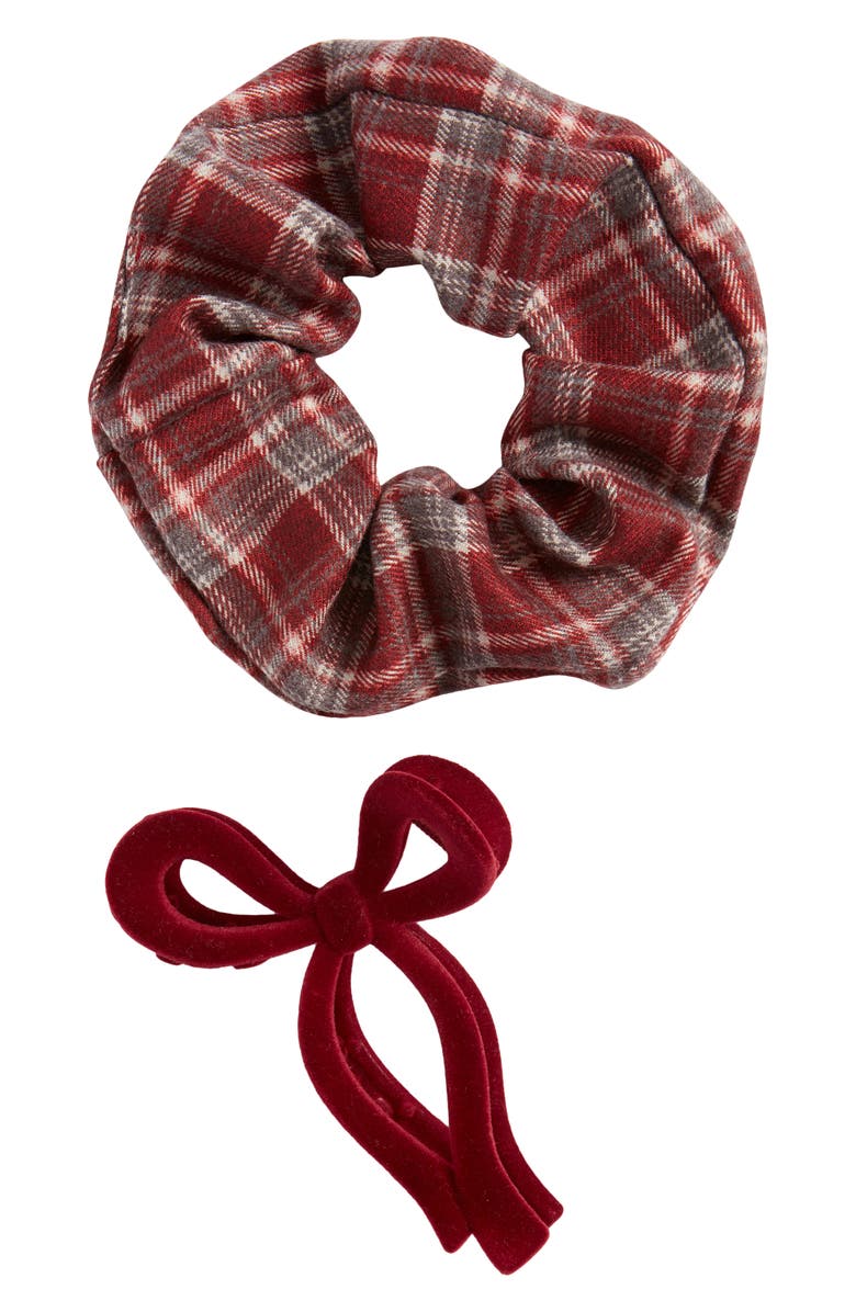 BP. Bow Barrette & Scrunchie Set, Alternate, color, Red Plaid