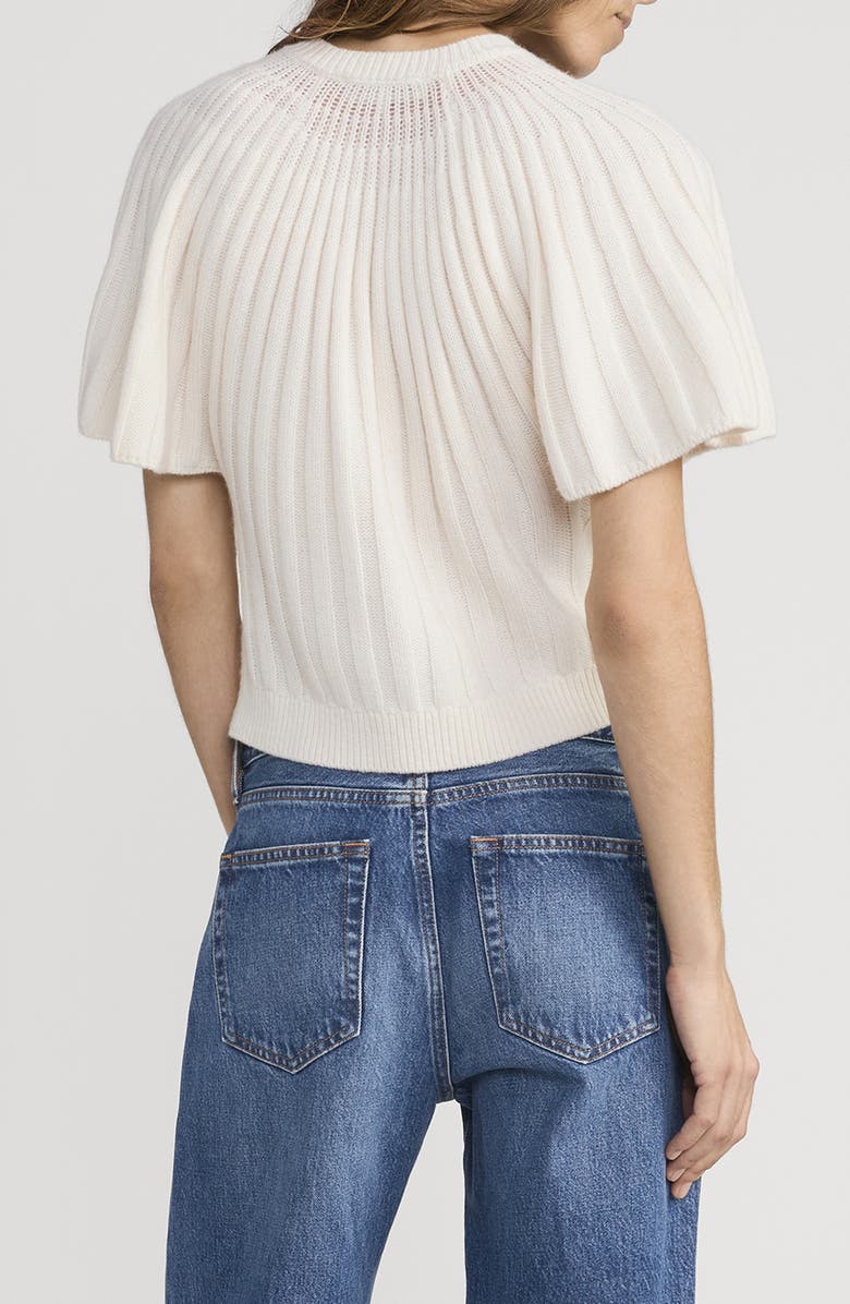 FRAME The Flutter Wool & Cashmere Short Sleeve Cardigan, Alternate, color, Cream