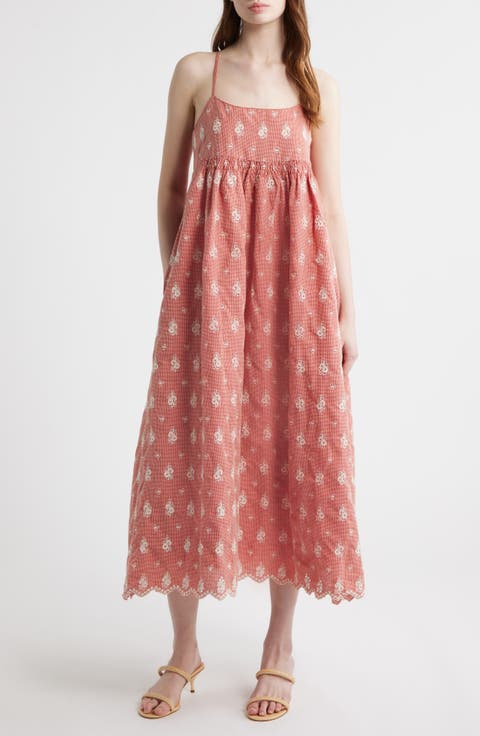 Santa Embroidered Eyelet Sleeveless Maxi Dress