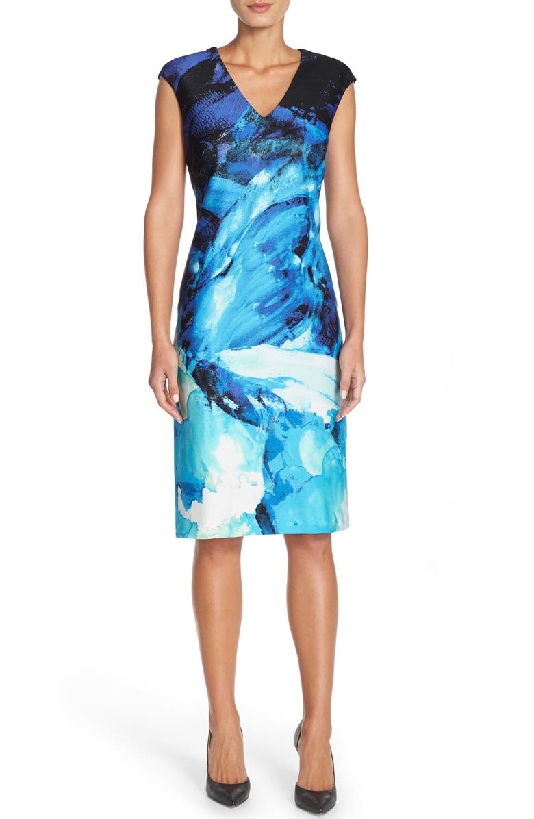 Donna Ricco Print Scuba Sheath Dress, Main, color, 