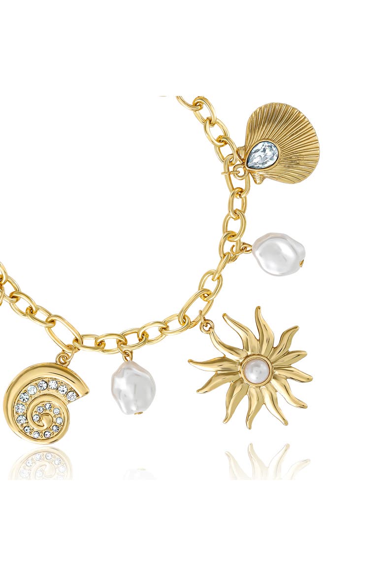 Gold-Tone Celestial Charm Bracelet with Imitation Pearls, Adjustable, Alternate, color, Gold