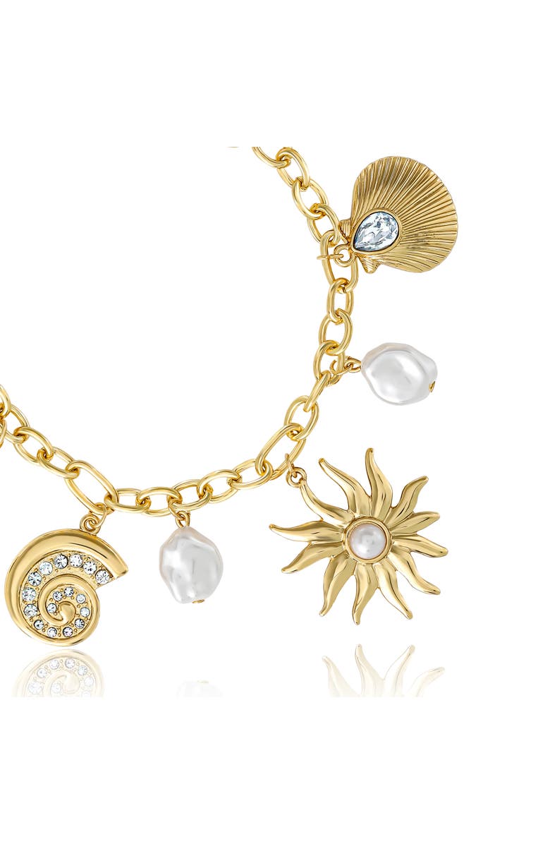 Jessica Simpson Gold-Tone Celestial Charm Bracelet with Imitation Pearls, Adjustable, Alternate, color, Gold