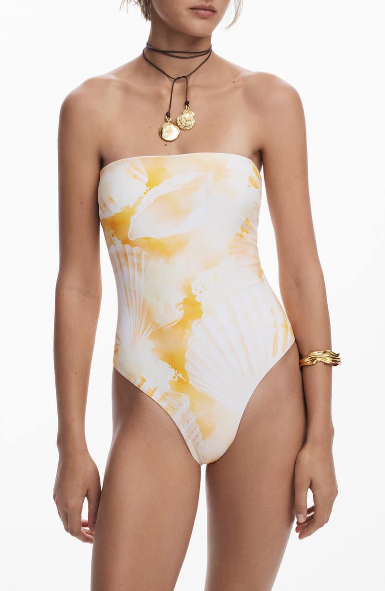 Desigual Tie Dye One-Piece Swimsuit, Main, color, White