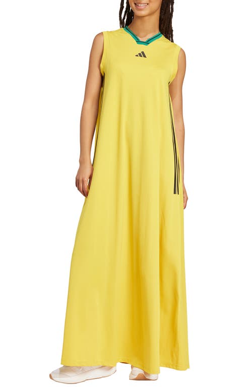 Adidas Originals Adidas Tiro 3-stripes Recycled Polyester Mesh Maxi Dress In Yellow