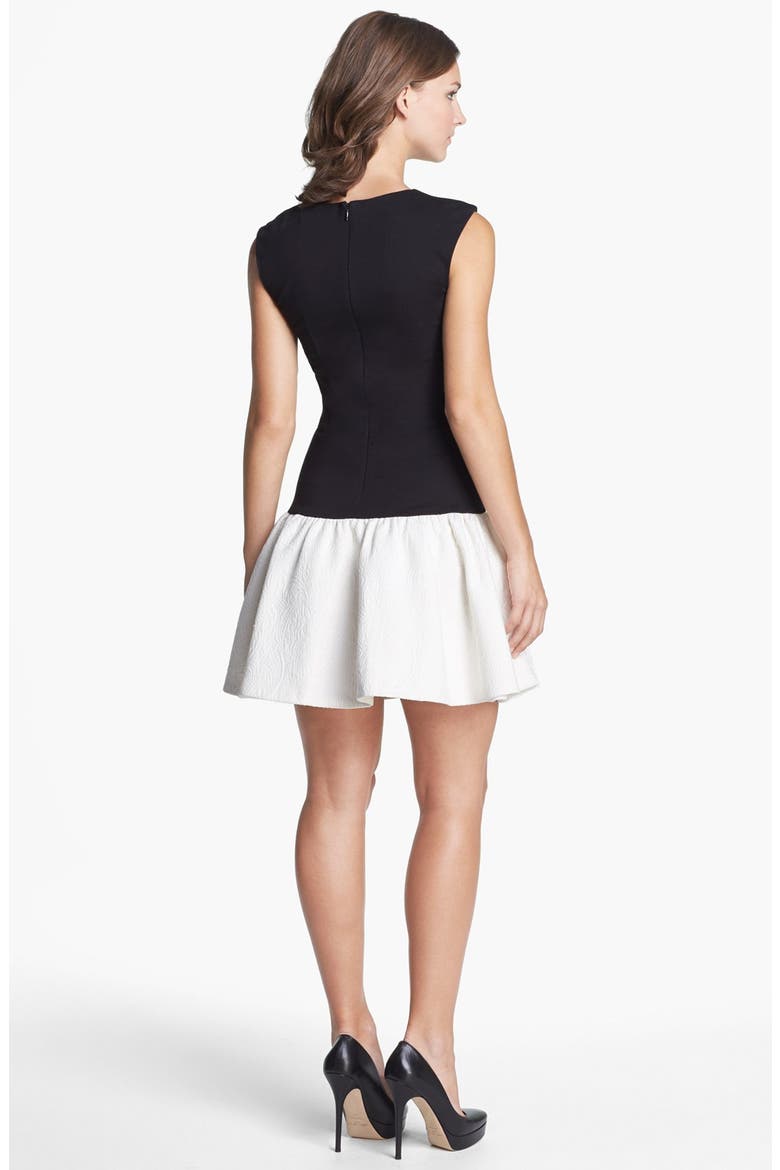 Drop Waist Ponte & Jacquard Dress, Alternate, color, BLACK/ WHITE
