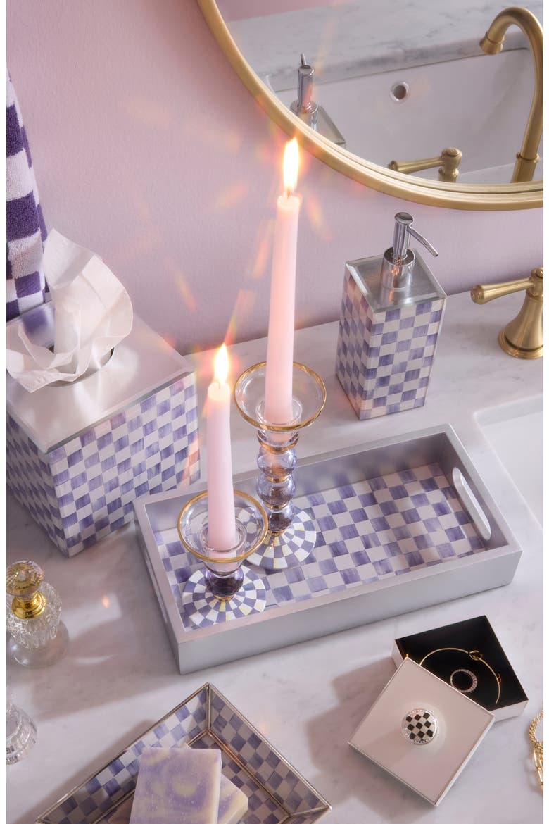 Violet Check Large Glass Candleholder, Alternate, color, VIOLET