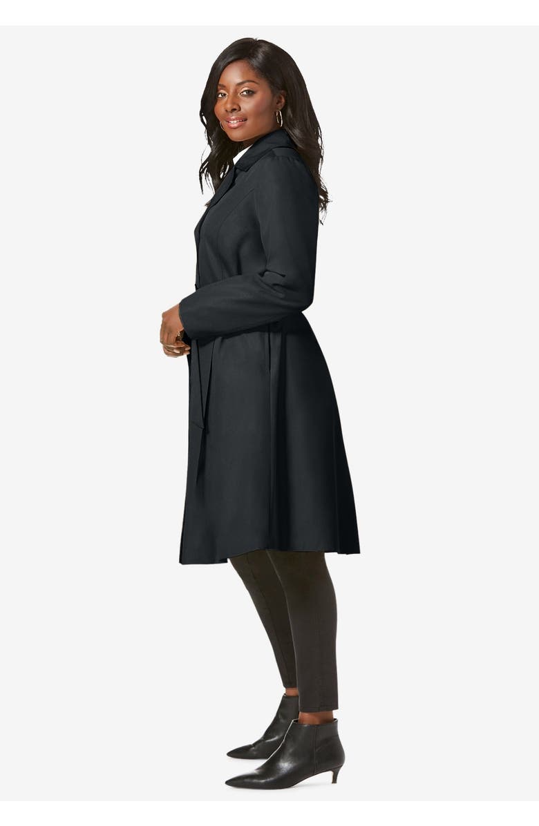 Jessica London Pleated Trench Coat, Alternate, color, Black