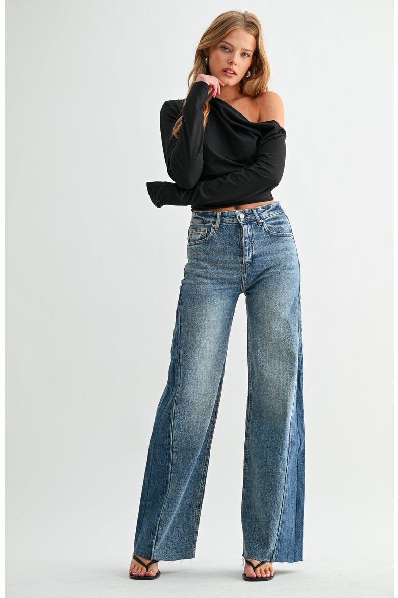 Two-Tone Contrast Panel High Rise Wide Leg Pant, Alternate, color, Two-Tone Blue