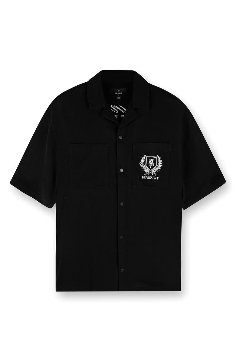 Represent Crest Embroidered Camp Shirt, Alternate, color, Jet Black