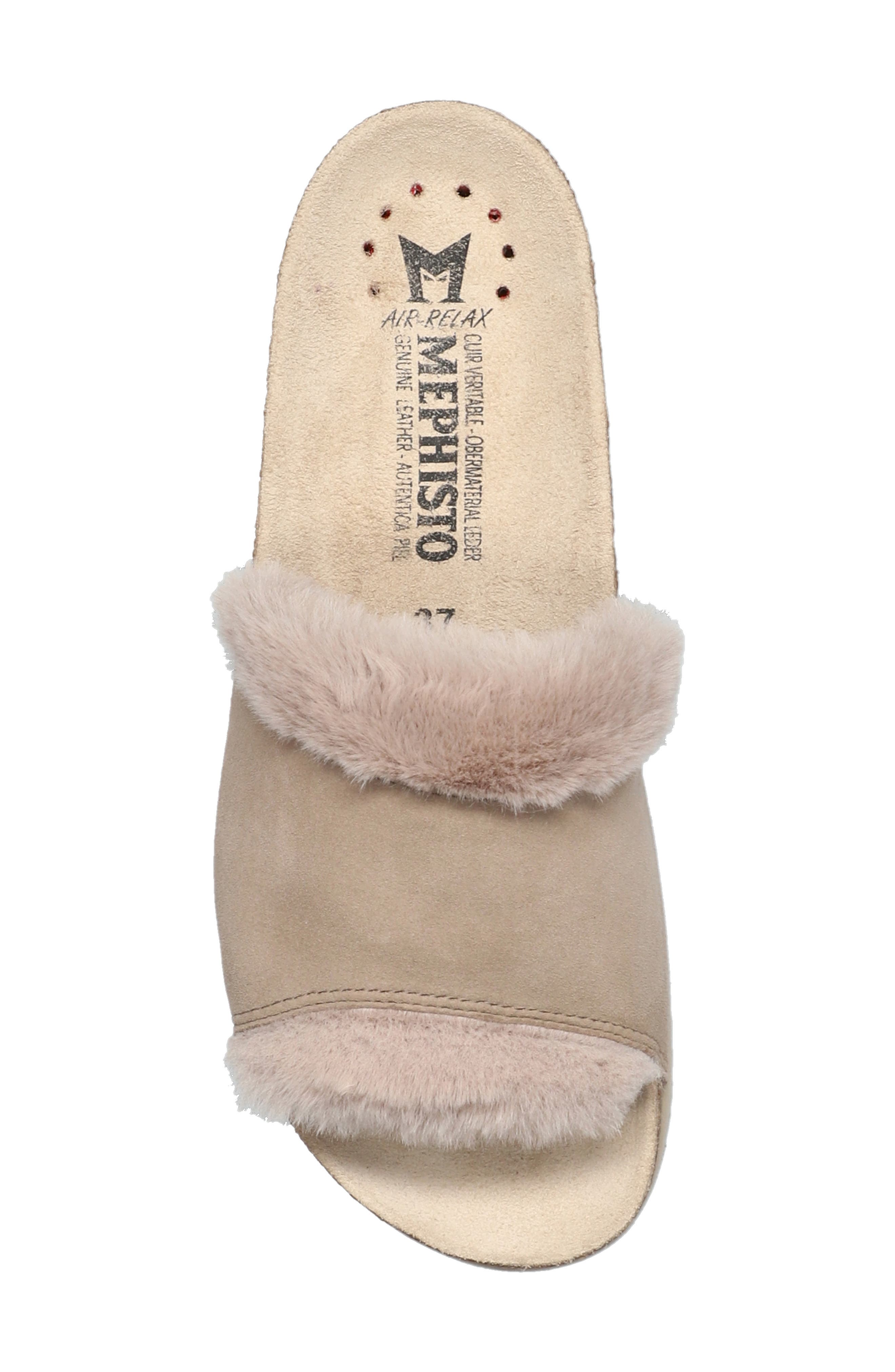 Mephisto Hemeline Faux Fur Slide Sandal, Alternate, color, Light Taupe