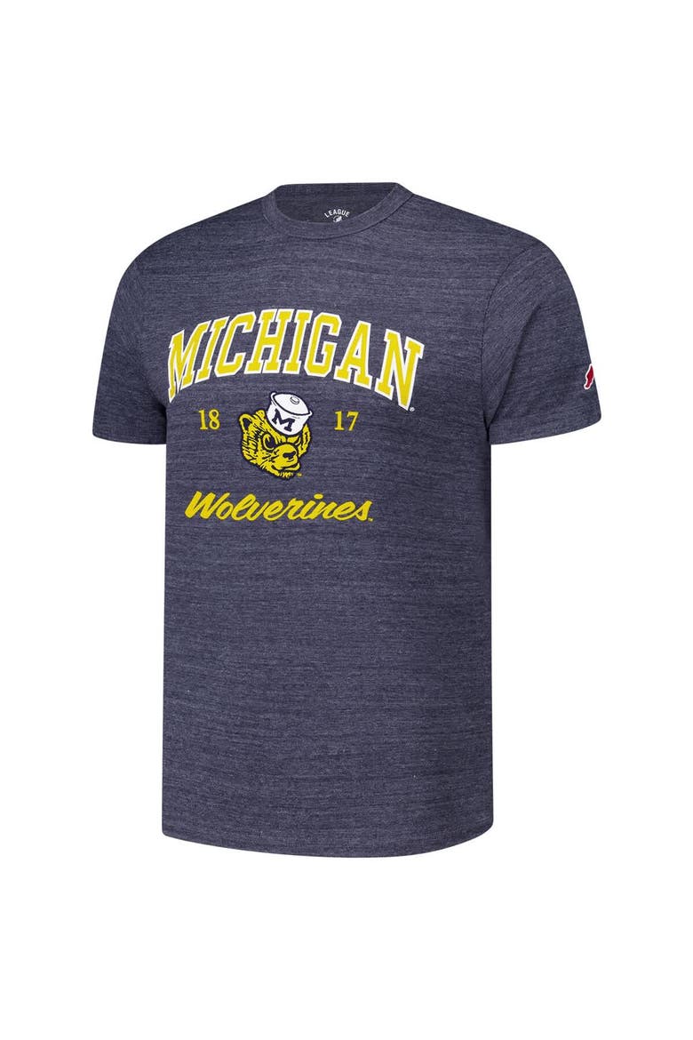 Men's League Collegiate Wear Heather Navy Michigan Wolverines Arch Script Victory Falls Tri-Blend T-Shirt, Alternate, color, Heather Navy