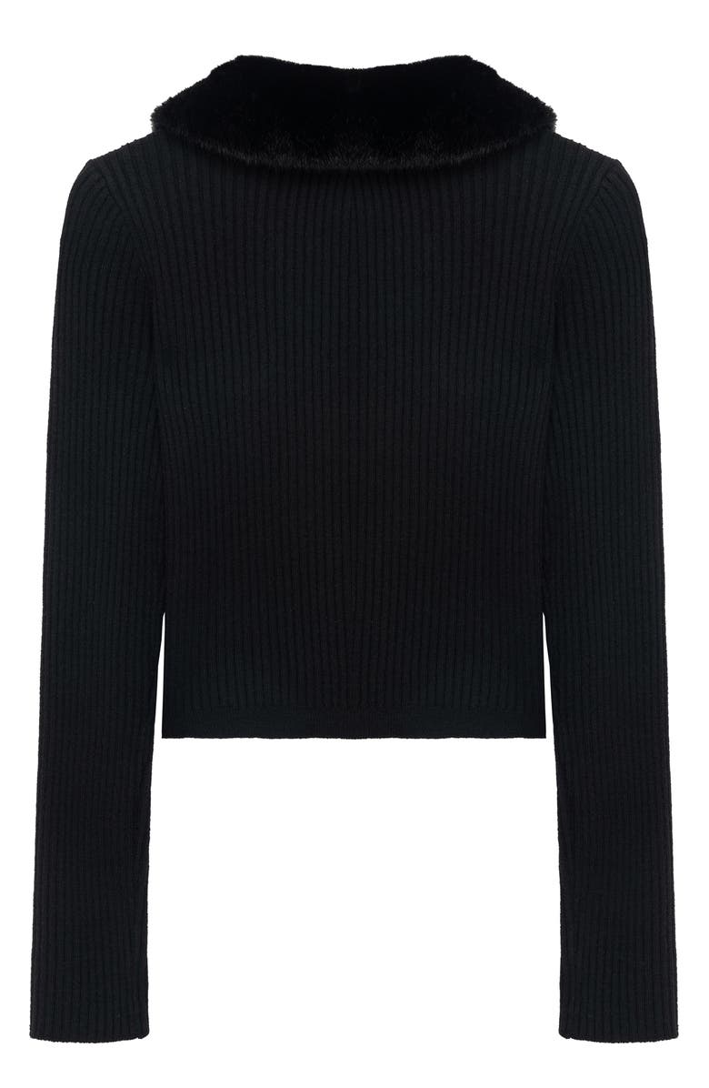 Truce Kids' Faux Fur Collar Rib Cardigan, Alternate, color, 