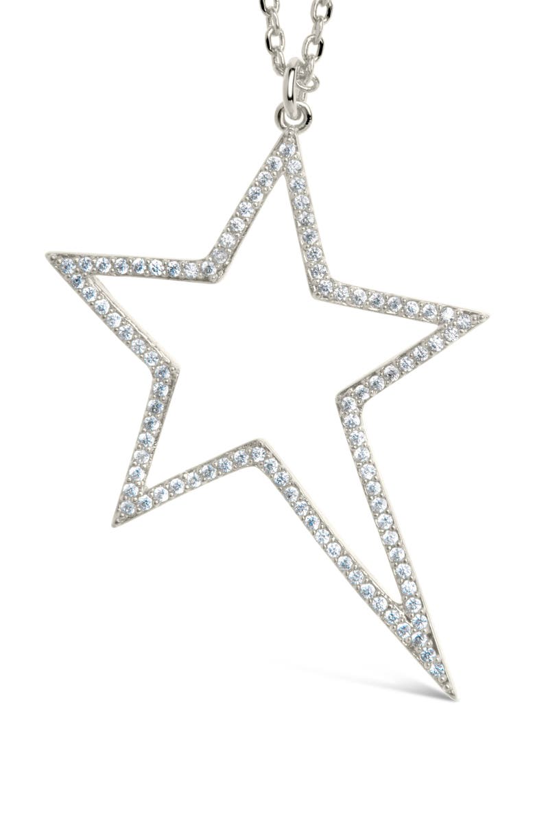 Sterling Forever Statement Cubic Zirconia Star Outline Pendant Necklace, Alternate, color, Silver