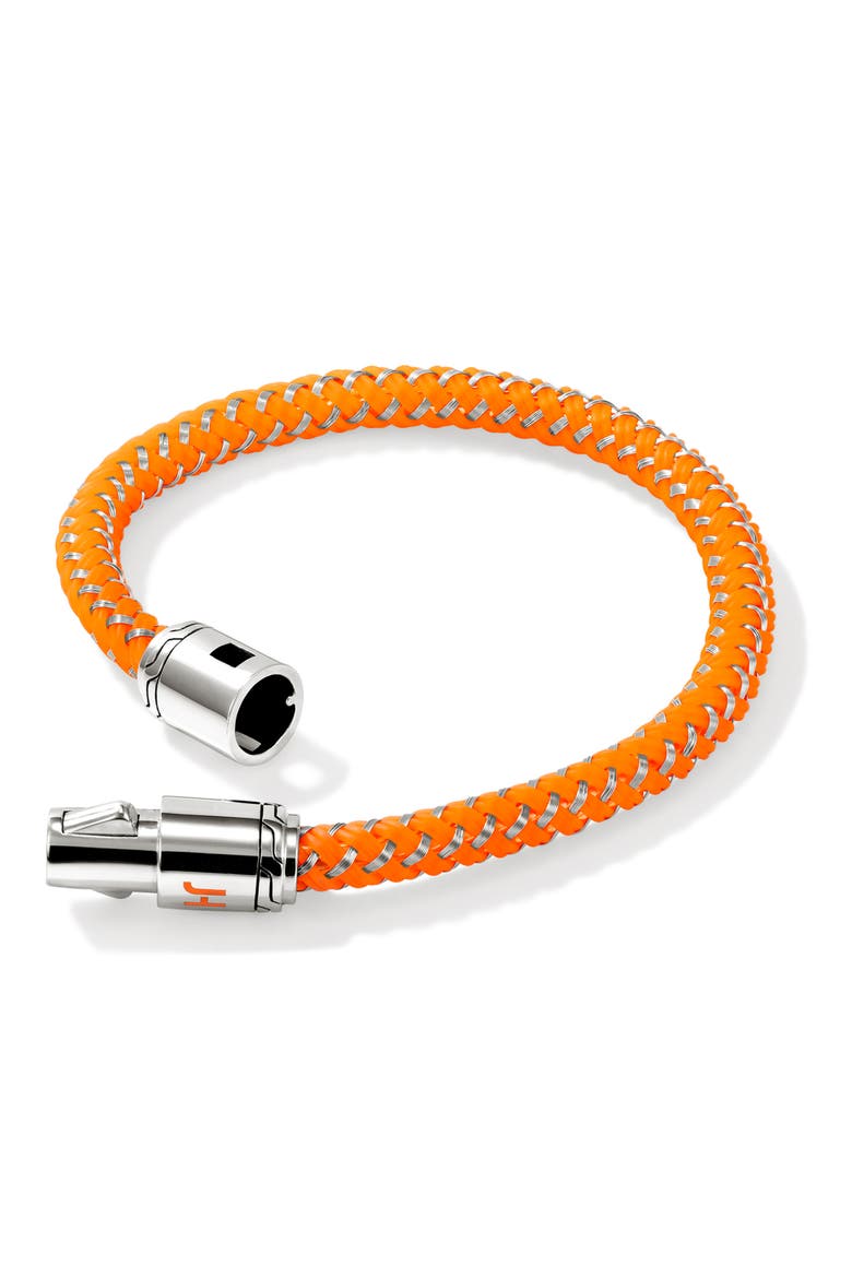Cord Bracelet, Sterling Silver, Rubber, Alternate, color, ORANGE/ SILVER