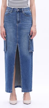 Bayeas Denim Cargo Maxi Skirt