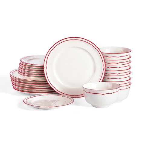 Victory 24-Piece Porcelain Dinnerware Set, Colored Rim