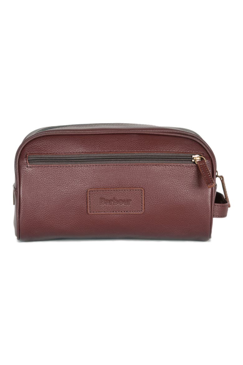 Leather Wash Bag, Main, color, DK BROWN