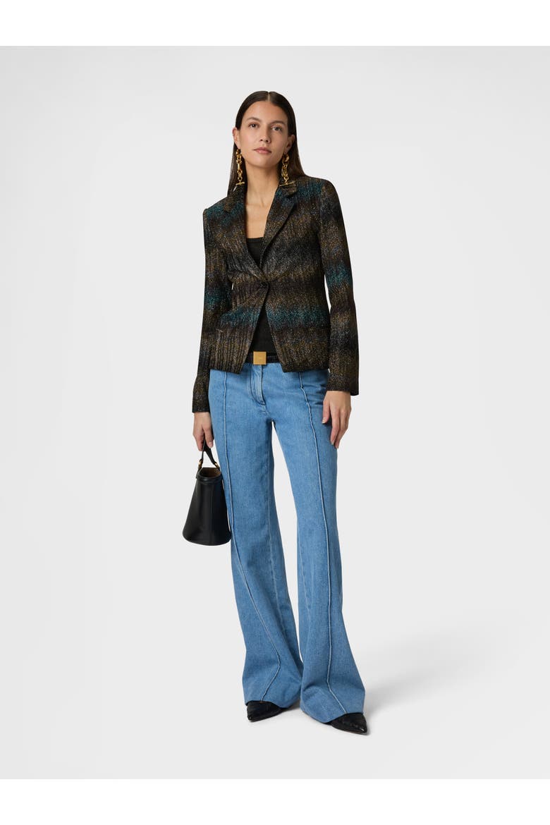 Slim Blazer In Viscose Lamé Snake Motif, Alternate, color, Blue