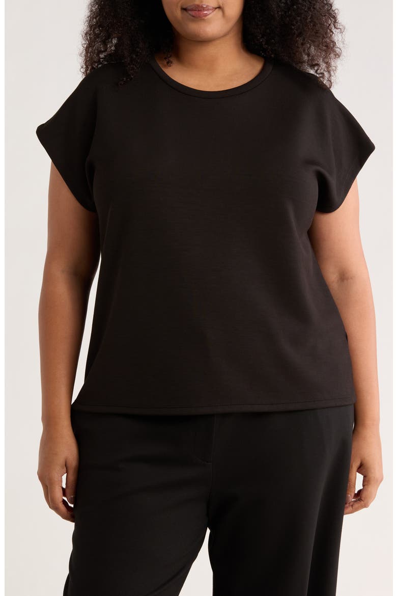 Cap Sleeve Scuba Knit T-Shirt, Main, color, BLACK
