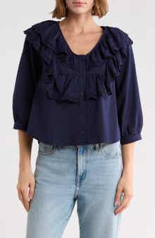 Ruffle Eyelet Cotton Shirt