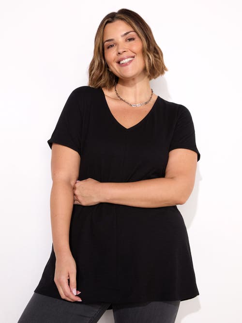 Live Unlimited Cotton Slub V-neck Longline T-shirt In Black