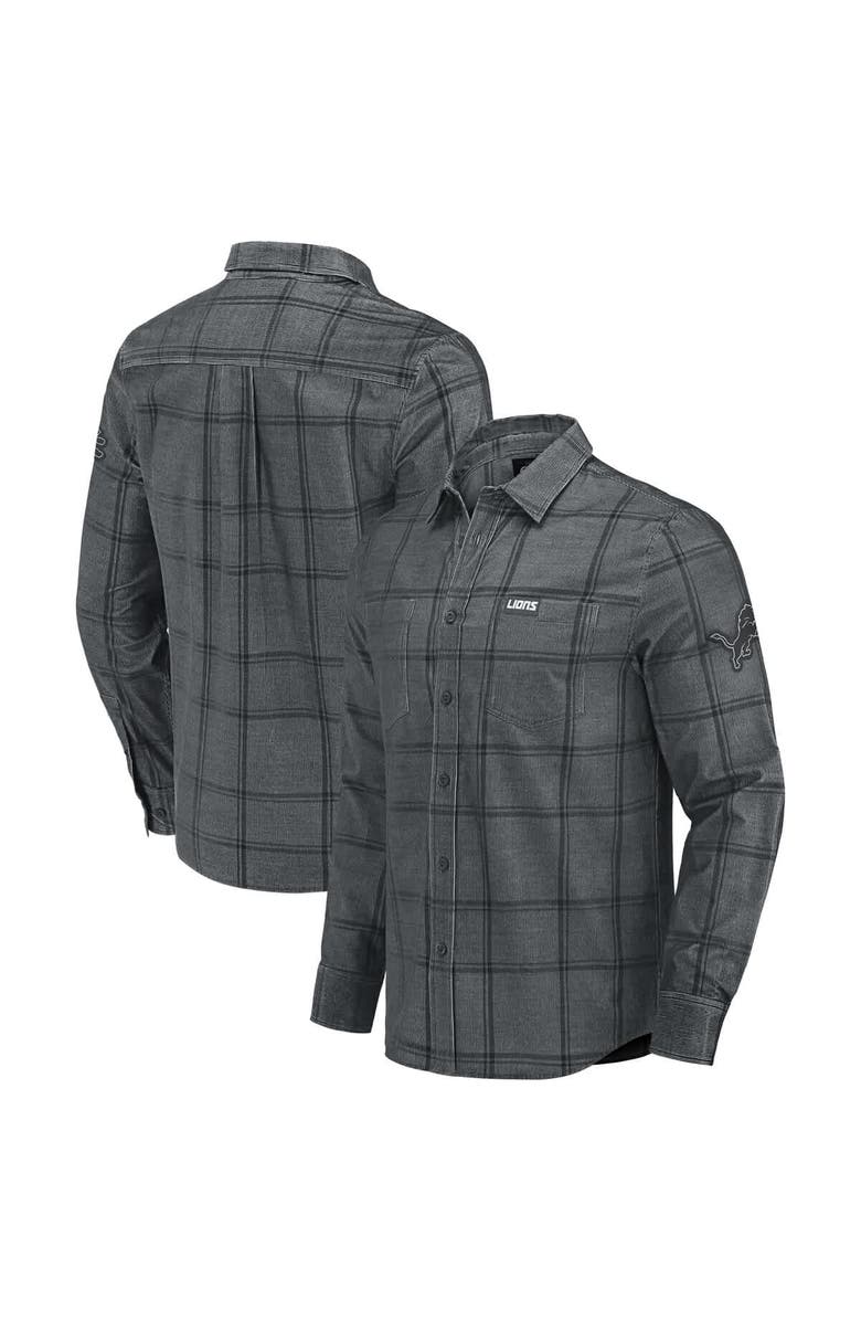 Darius Rucker Collection by Fanatics Men's Darius Rucker Collection by Fanatics Gray Detroit Lions Micro Corduroy Plaid Button Up Shirt, Main, color, Gray