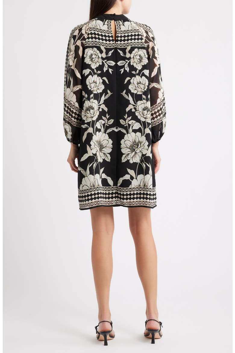 Print Long Sleeve Shift Dress, Alternate, color, RICH BLACK