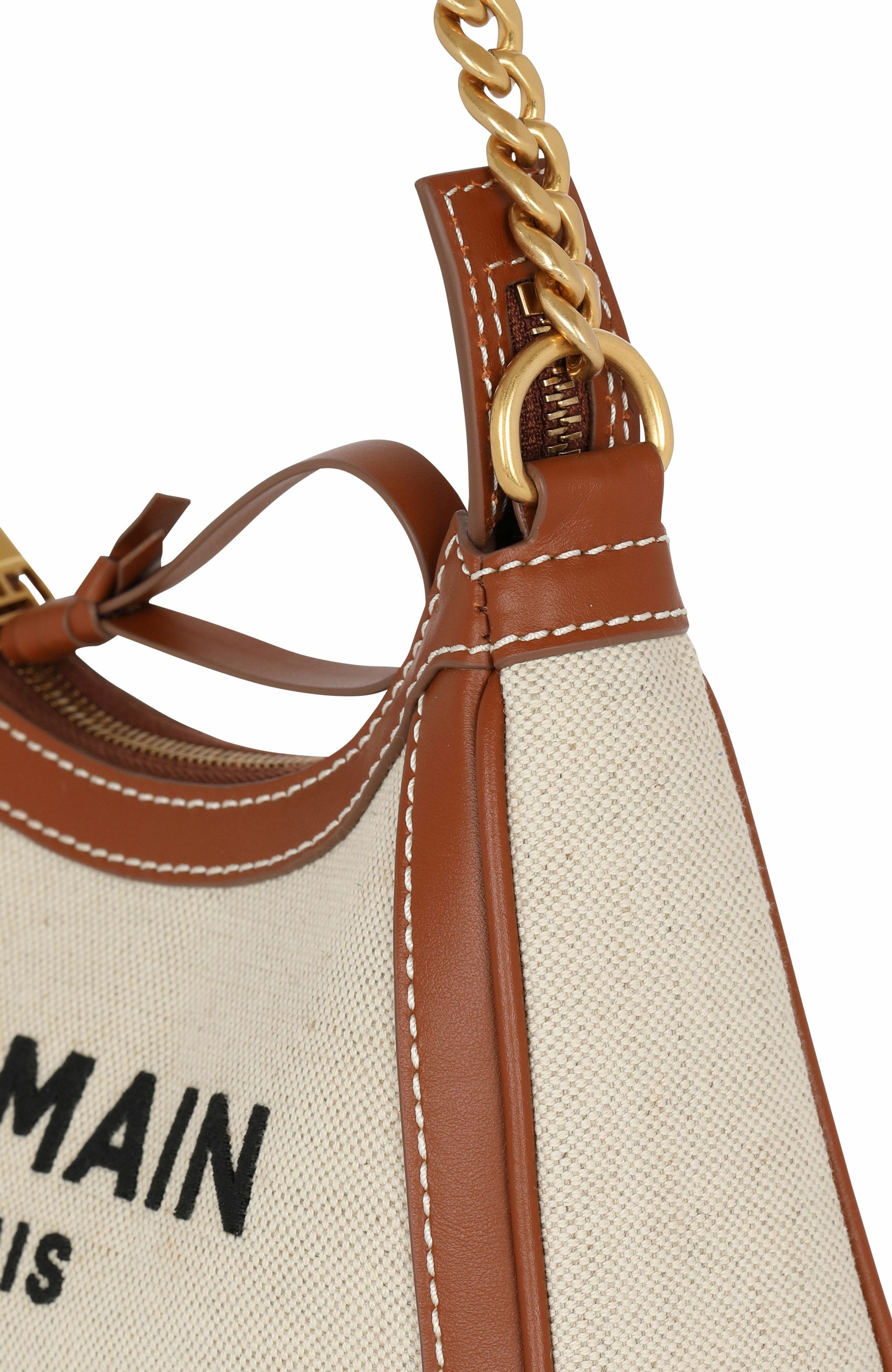 Balmain B-Army Shoulder Canvas And Leather Bag, Alternate, color, Beige