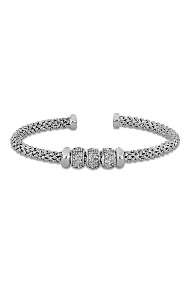 Cubic Zirconia Rondelles Bangle Bracelet, Main, color, Sterling Silver