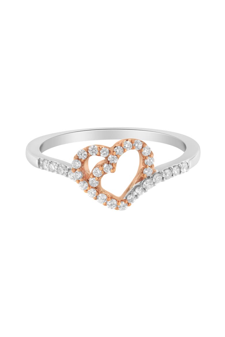 10K Two Toned Gold 1/5 Cttw Diamond Open Heart Cocktail Ring, Alternate, color, White Gold