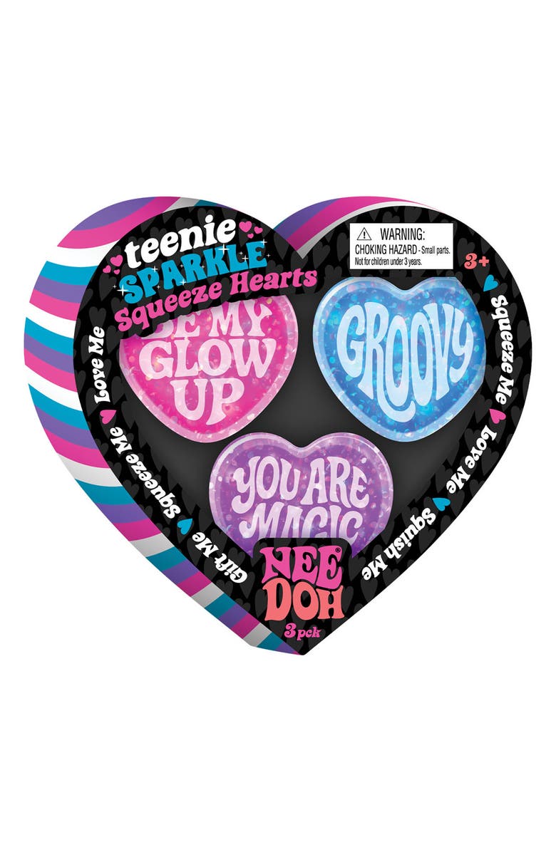 Schylling Set of 3 Teenie Sparkle NeeDoh Squeeze Hearts, Main, color, Multi