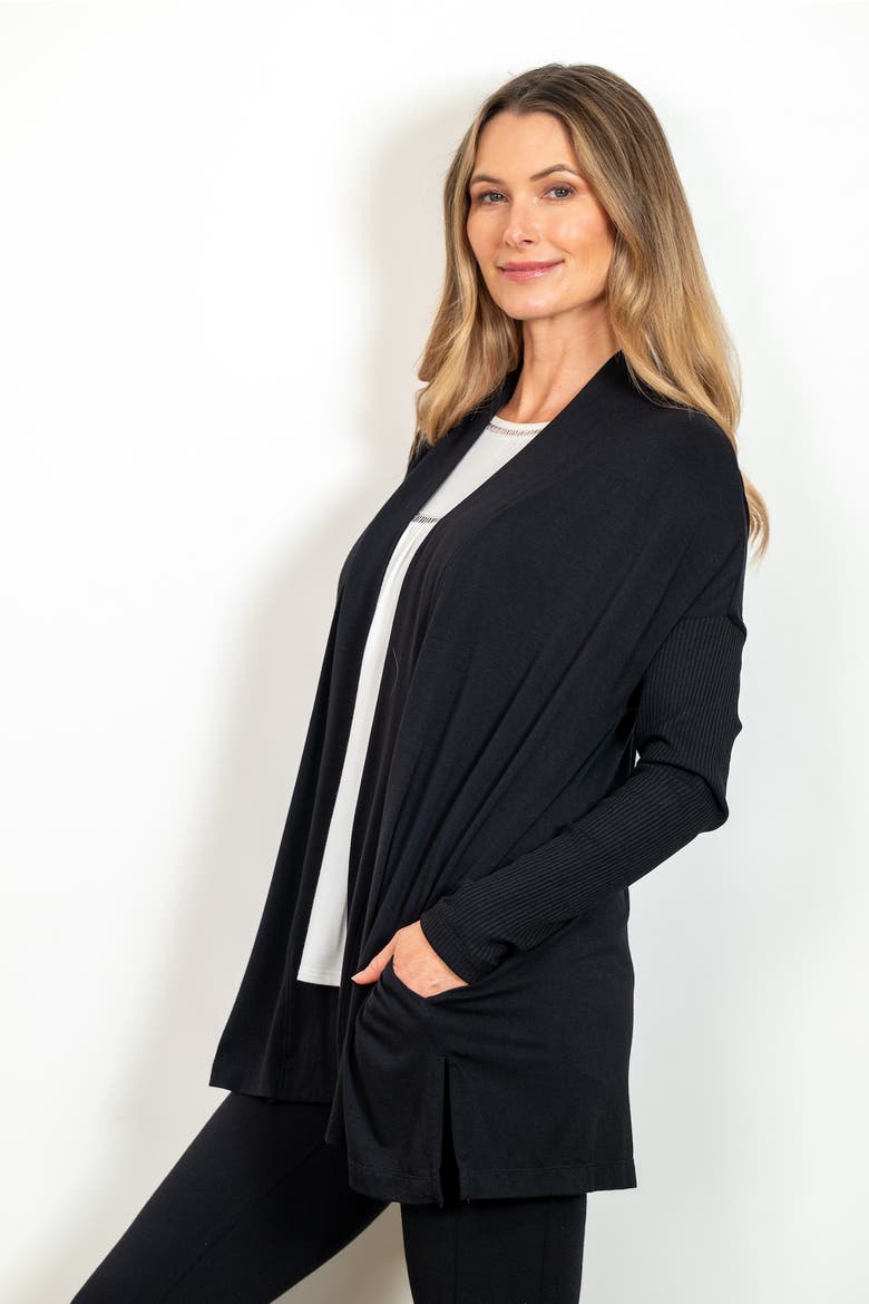 BFF Open Front Lightweight Pocketed Cardigan, Alternate, color, Black